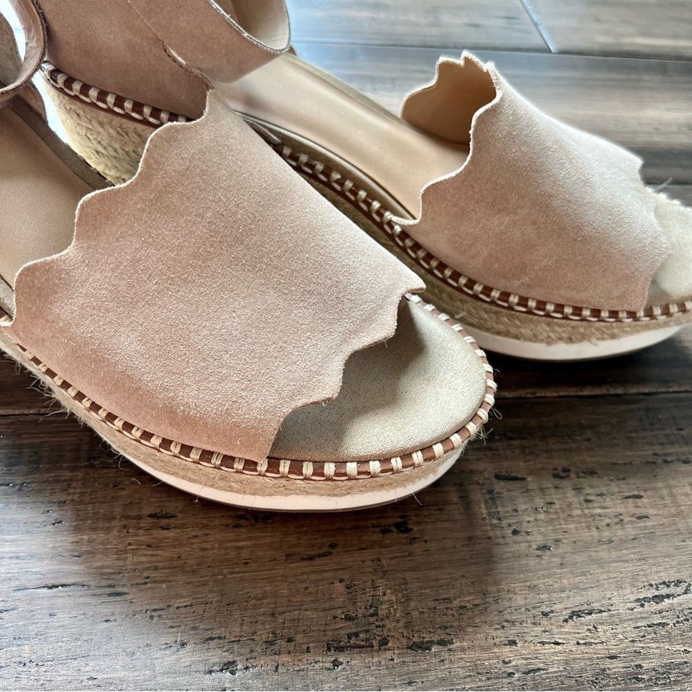 CROWN VINTAGE Daffodil Espadrille Platform Wedge Sandal Heel Tan Suede Size 10 - Picture 5 of 16